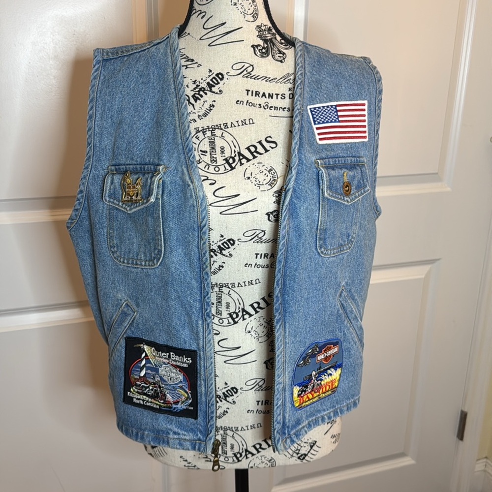 Vintage Harley-Davidson Custom Patch Denim Vest Y2K Biker Style Women’s‎ M - Picture 15 of 15